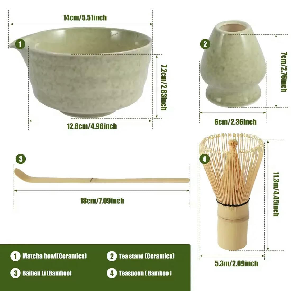 Japoński zestaw matcha z ceramiczną miską trzepaczką do matcha i miarką do herbaty dla miłośników herbaty, prezenty, akcesoria do robienia herbaty, 4 szt