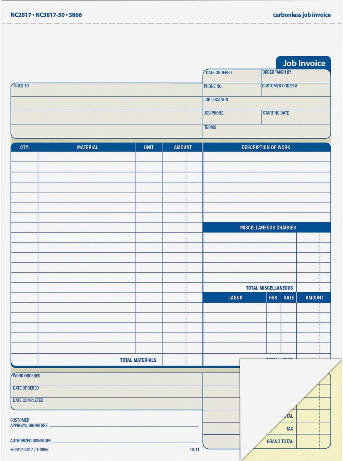 Adams Job Invoice Forms, 2-Part Carbonless, for Service and Repair ...