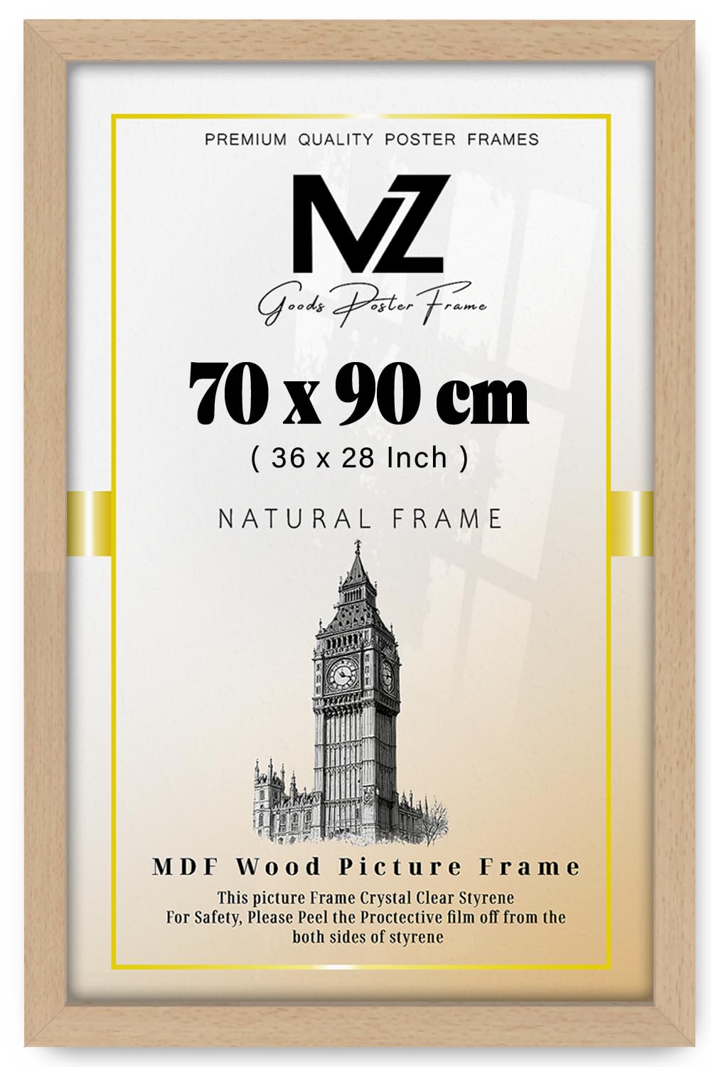 Mz Goods Beech | Eton Wood 700 X 900 Mm Frames - Extra Large 36" X 28" Perfect For Home, Office, (70 X 90 Cm) [ ]