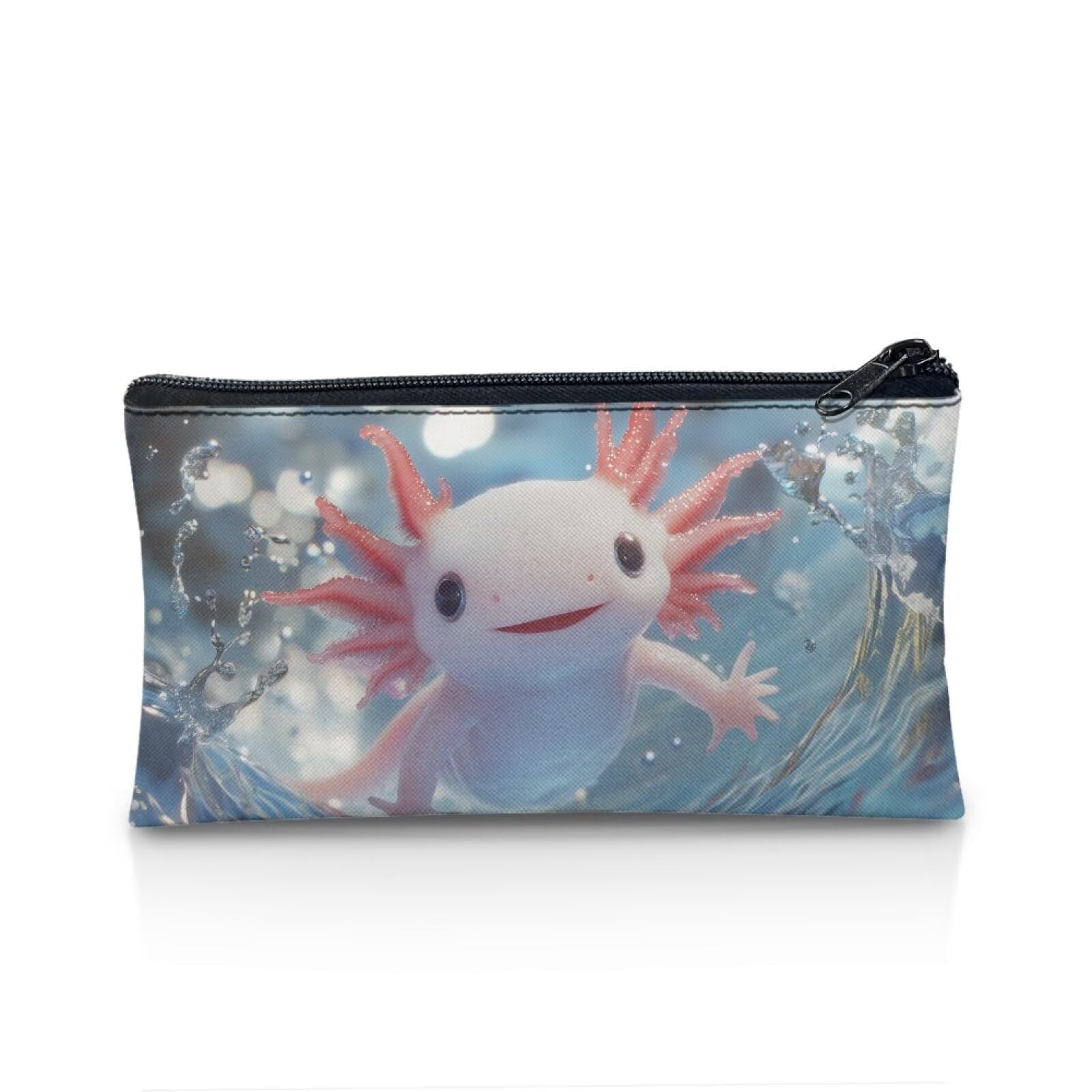 POLERO Cute Pencil Case for Teen Girls Axolotl Pencil Pouch Slim Soft Zipper Back to School Stuff