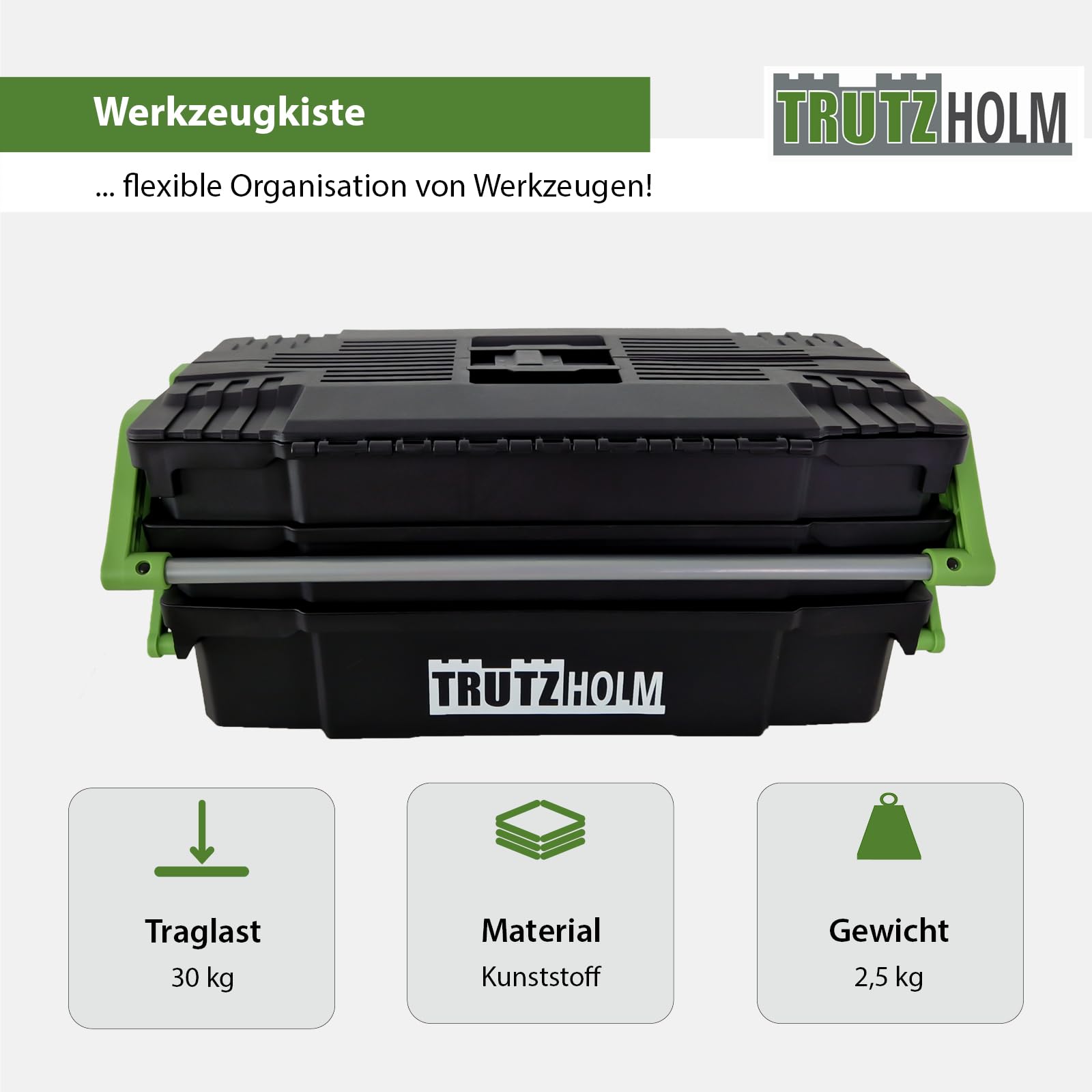 TRUTZHOLM Werkzeugkiste Werkzeugbox Werkzeugkoffer Werkzeugkasten Werkstattkiste Toolbox Organizer für Kleinteile Mehrzweckkoffer leer ca. 48x24x21 cm Aufbewahrungsbox
