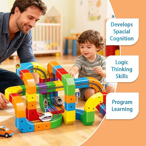 Miniatura 7 de Juego de tren eléctrico, juegos de tren mágico para niños de 4 a 8 años de edad, pistas de bloques de automóvil motorizado, cubo de riel 3D, juguete