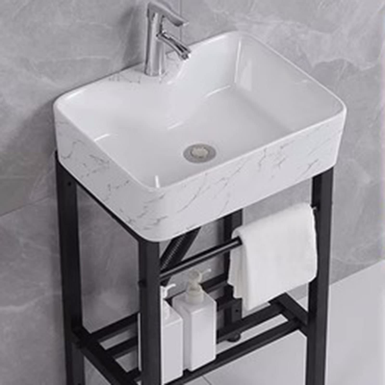 XBTGS Ceramic Utility Basin with Faucet, Commercial Sink, Stainless Steel Kitchen Basin, Single Bowl Compartment, Hygienic and Sturdy for Ease, D