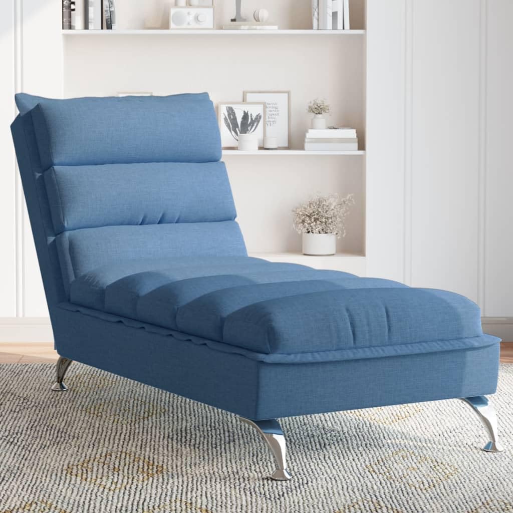 vidaXL Chaiselongue mit Kissen, Liegesessel mit Sperrholzlatten Metallbeine, Relaxliege für Wohnzimmer, Relaxsessel Liegestuhl, Blau Stoff