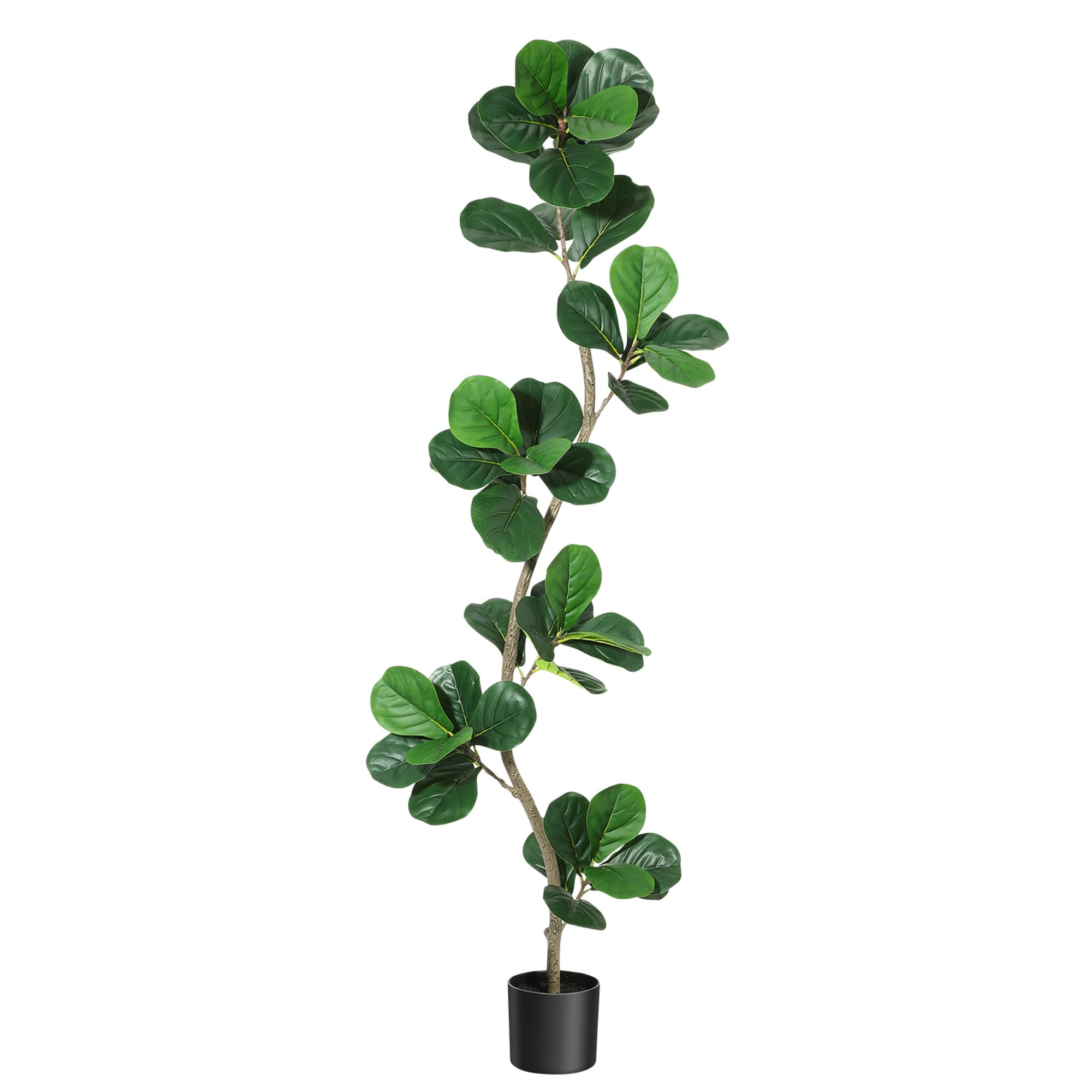 Artificial Fiddle Leaf Fig Tree 180cm (6ft), Tall Faux Ficus Lyrata Plant with Lifelike Leaves & Natural Wood Trunk in Pot, Floor Fake Tree for Home, Office, Living Room, Bedroom Decor