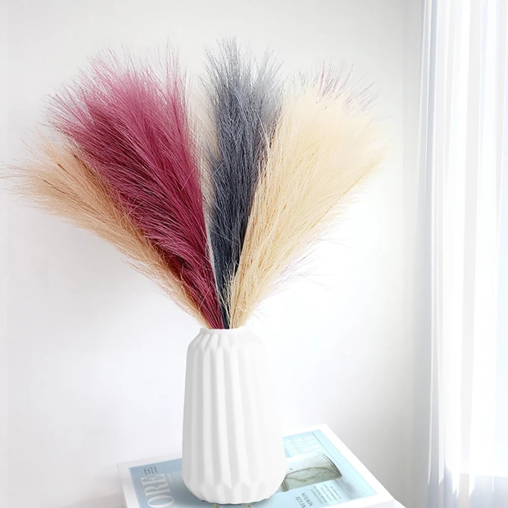 40cm/ 15.74inch Artificial Fluffy Pampas Grass, Fake Plant Reed Flower Tall Pampas Grass for Floor Vase Filler Boho Decoration