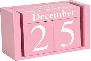 MICKYU Pink Wooden Perpetual Block Calendar: Chic Office Decor for Women
