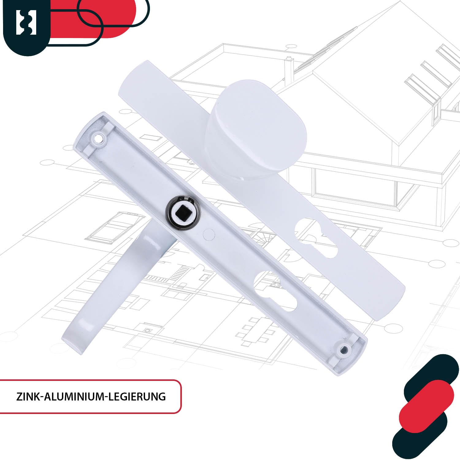 KOTARBAU® Juego de manilla y pomo para puerta, Manilla de cilindro de perfil 72 mm, Manillas de aluminio - blanco, 2 Manetas, Manijas de placa larga, Kit de montaje incluido, Picaporte con pomo