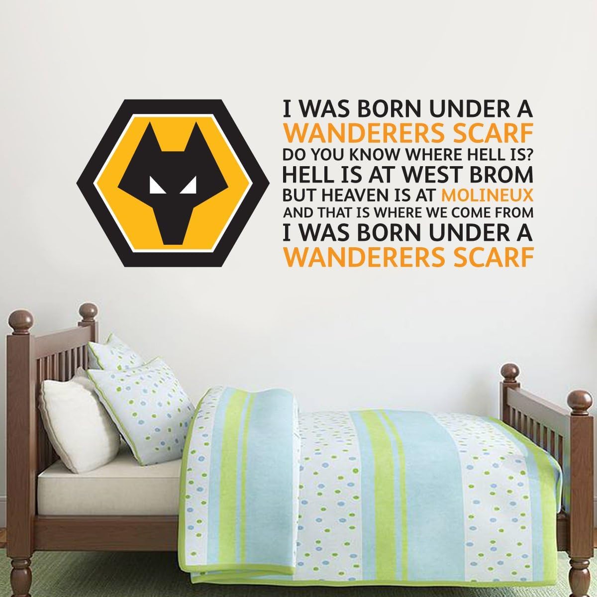 Beautiful Game Wolverhampton Wanderers Football Club Crest & Song Wall Art Sticker Mural (120Cm X 45Cm)