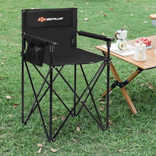 Goplus Silla Plegable para Camping, Silla Portátil para Playa con Diseño Elevado, Brazos Desmontables, Bolsillos de Almacenamiento y Bolsa para Transporte, Capacidad 250 Libras, Color Negro miniatura 2
