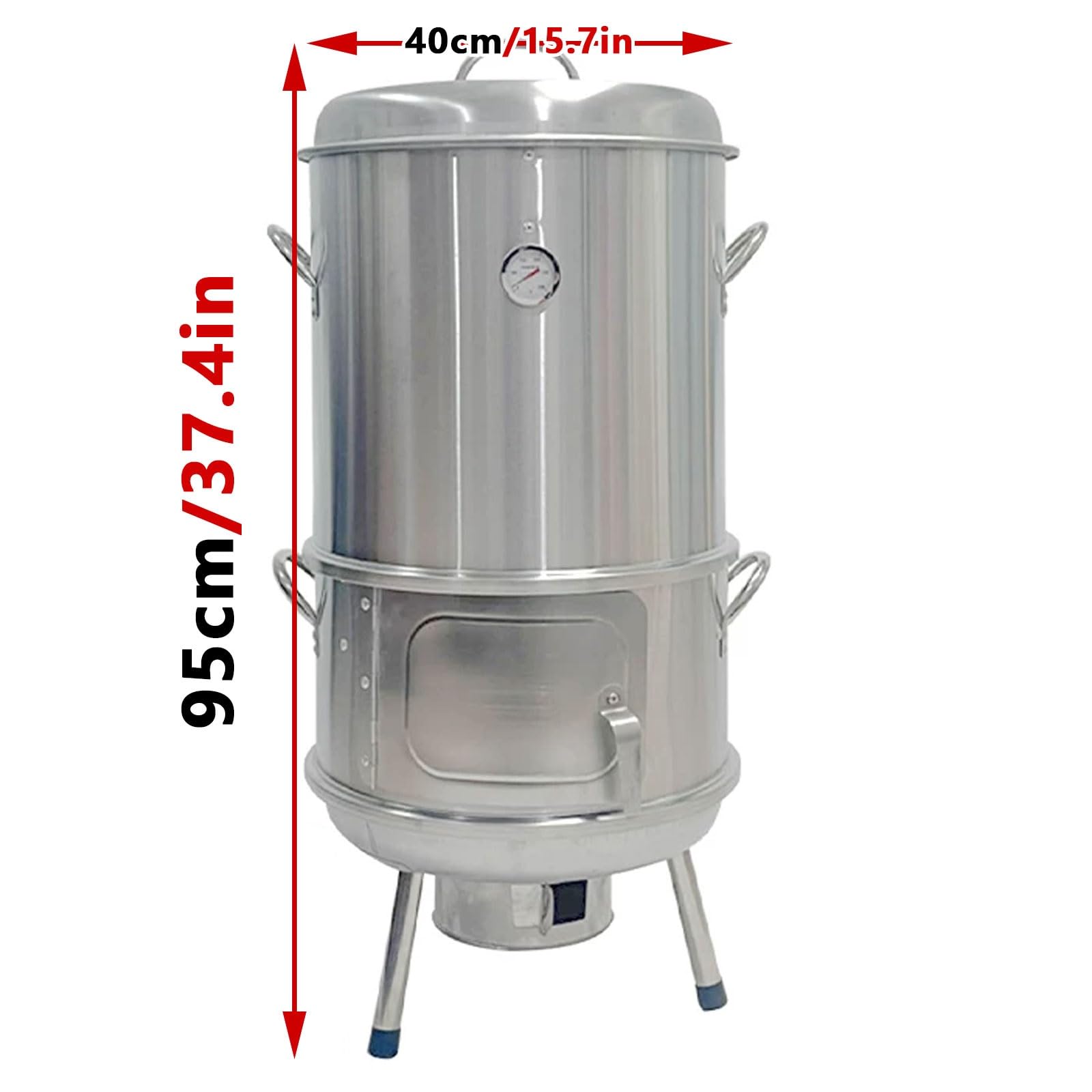 Ahumador Barbacoa Portatil Carbon Barril De Acero Inoxidable De 360° Con Termómetro Y Puerta De Observación Diseño Dividido para Camping 40 X 95 Cm Barril Asador