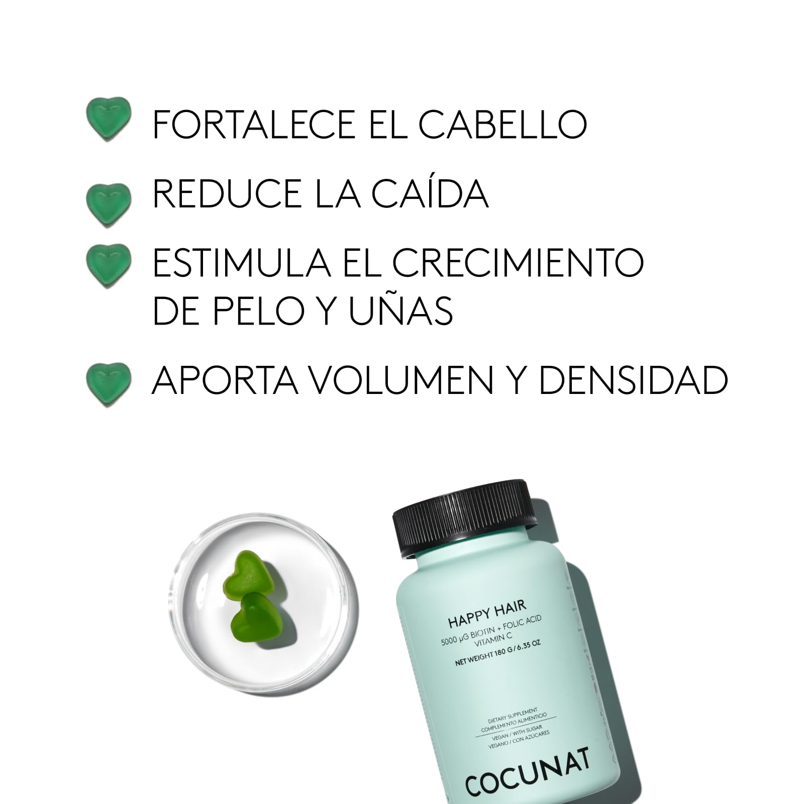 COCUNAT - Happy Hair Pack 2 Meses - Vitaminas para Favorecer Crecimiento del Cabello - Fortalece, Estimula el Crecimiento y Previene la Caída - Cabello Fuerte y Denso - Biotina 5.000 mcg - 120 uds