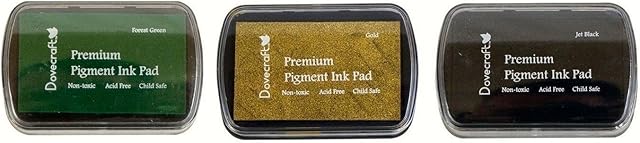 Ink Pads Dovecraft Premium Pigment Set of 3 Pads - Forest Green, Gold, Jet Black & Free Postage