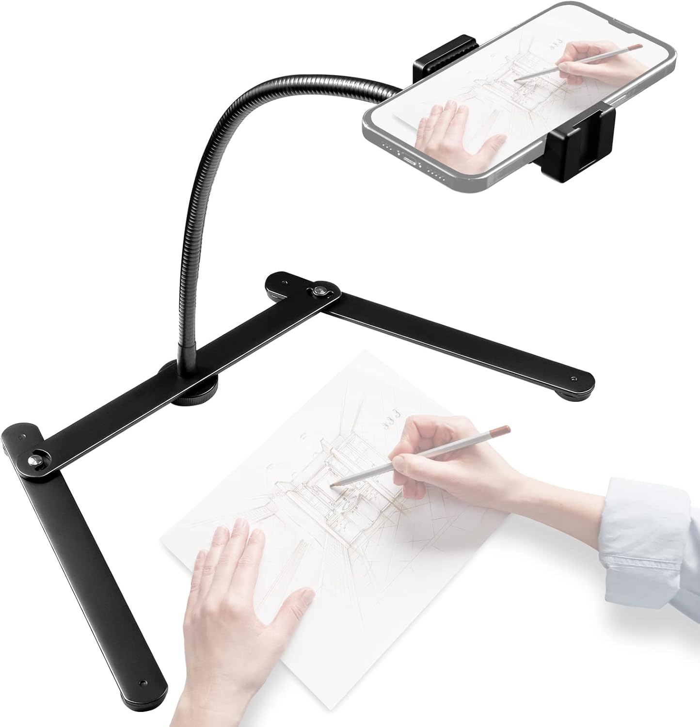 NEEWER Overhead Desktop Phone Stand, Flexible Gooseneck Tabletop Stand with Phone Holder & Ball