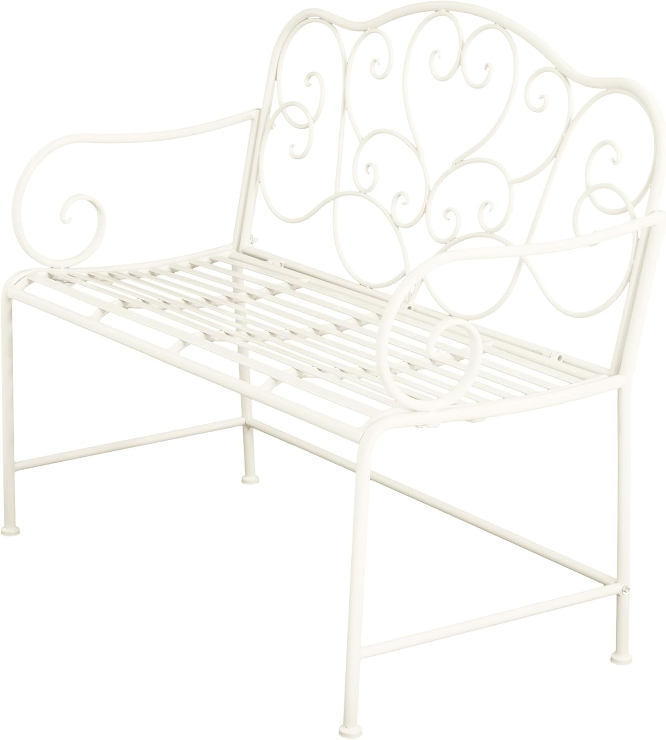 roomfitters Vintage Metal Garden Bench, Elegant Scrollwork Design, Weather-Resistant Outdoor Loveseat, Antique White