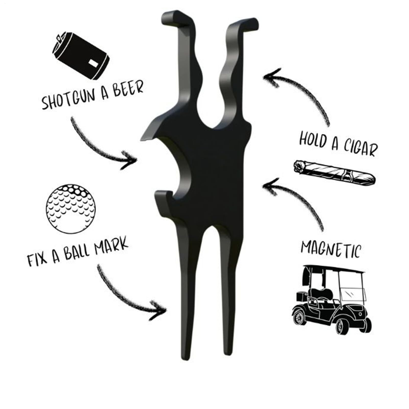 Outil de divot de golf, outil de golf Gimme, fusil de chasse à bière et outil de divot, 2 en 1 Golf E ssential, marqueur de balle magnétique inclus, 10,2 x 3,8 x 0,6 cm, pour jeux de plein