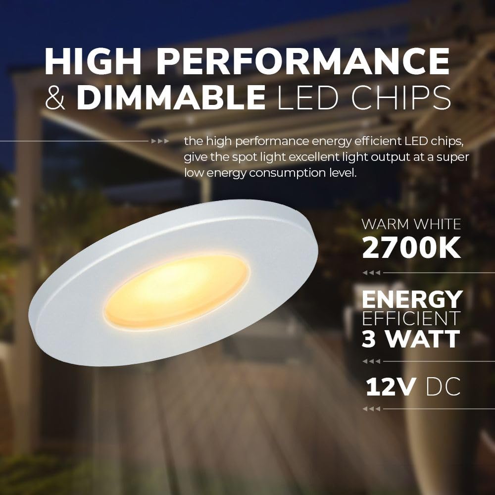 HOFTRONIC - Milano - 12er LED-Einbaustrahler 12 Volt - Beleuchtung Terrassenüberdachung - Dimmbar - Komplettset mit Fernbedienung - 3W - Plug & Play - 2700K 200lm - IP65 wasserdicht - Edelstahl
