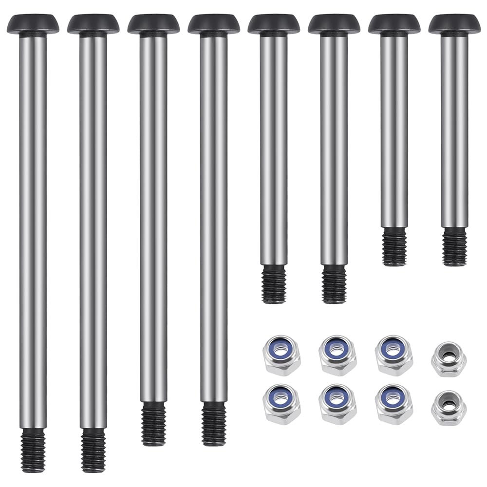 JGGZONE Polished Steel Lock-nut Style Hinge-Pin Threaded Hinge Pins Set Compatible with for 1/10 Traxxa Slash 2WD Hoss Rustler VXL Stampede RC Truck