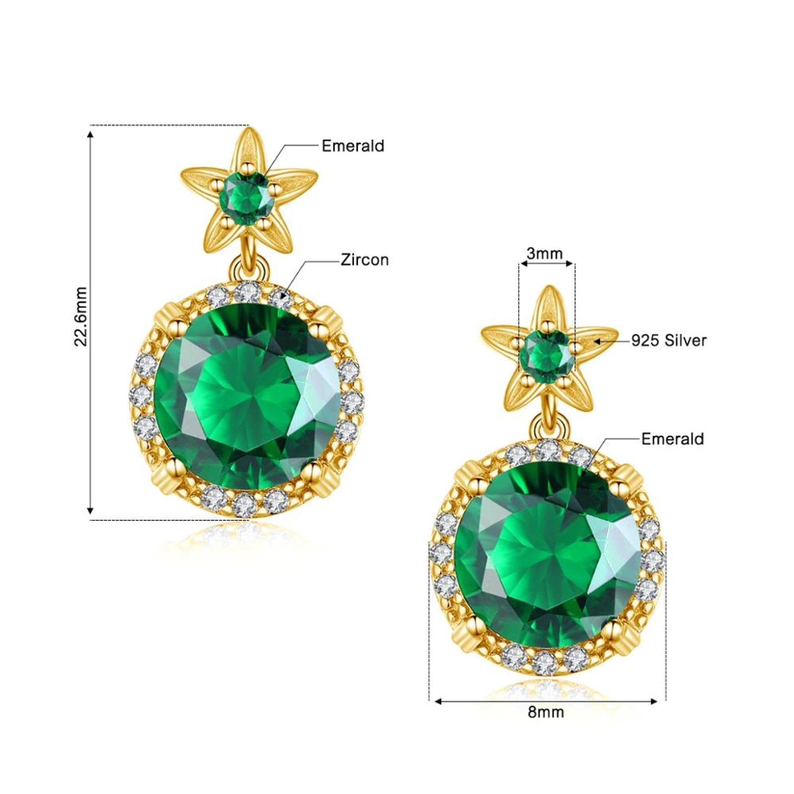 SALAN Pendientes De Oro para Mujer, Piedra Preciosa Esmeralda Verde Original, Pendiente De Plata De Ley 925, Joyería De Lujo