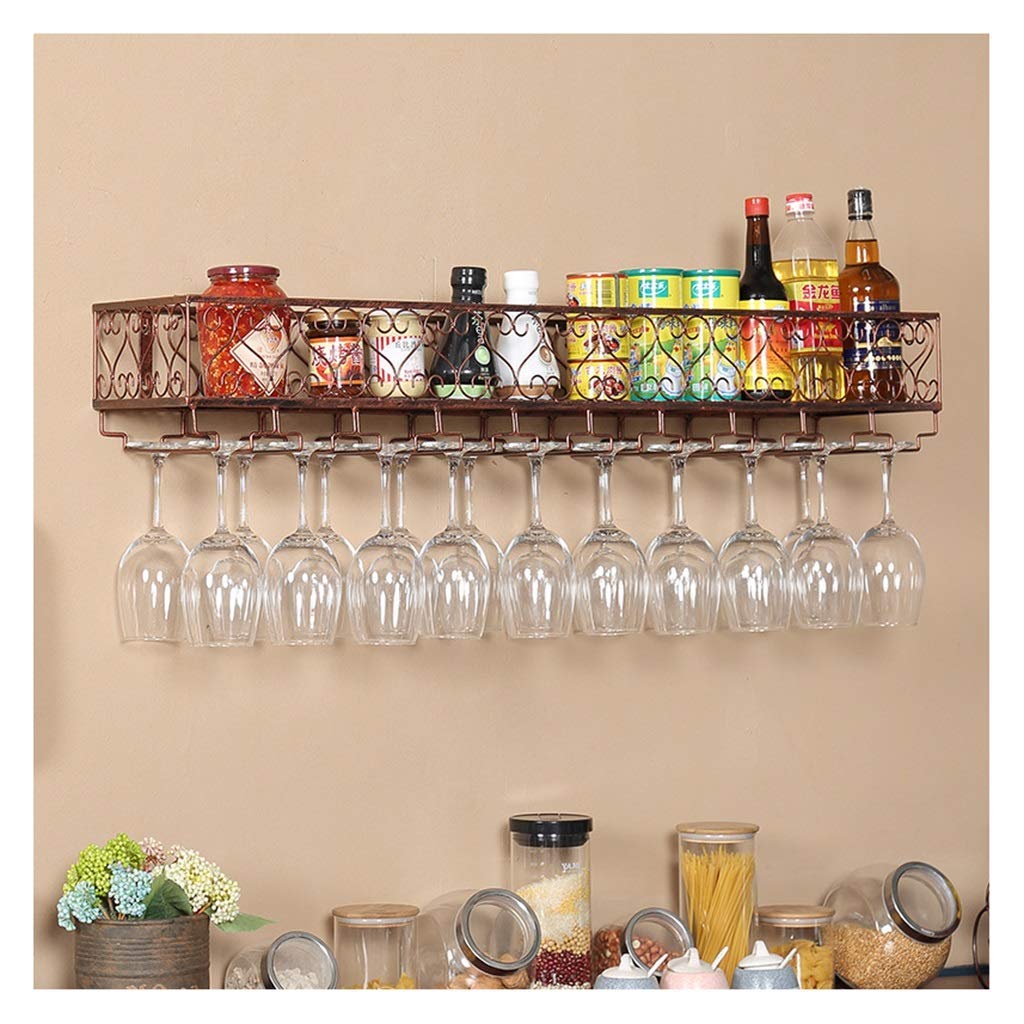 Casier à verre à vin mural en fer forgé marron 50x25cm pour bar et cuisine