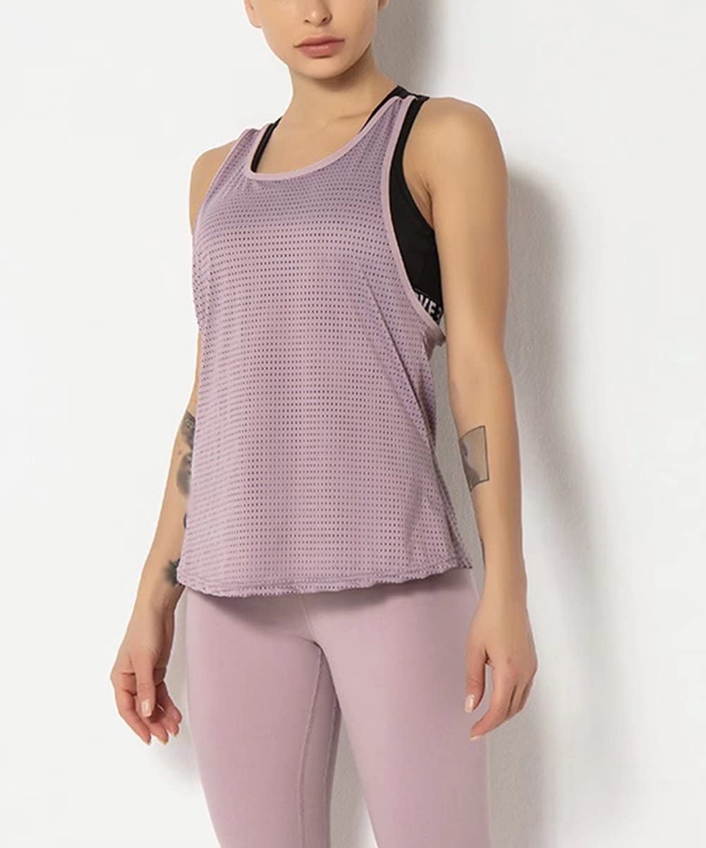 Camiseta sin Mangas de Entrenamiento para Mujer con Sujetador Integrado Activewear Gym Fitness Yoga Chaleco para Damas