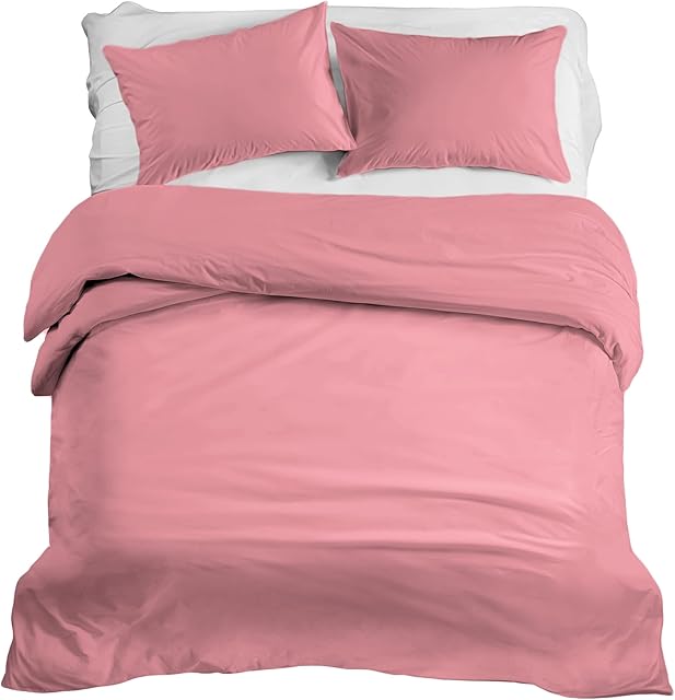 Rohi Easy Care plain Double Duvet Cover set  Soft & Breathable Pink Bedding Set  Button Closure  Anti Allergy Quilt Cover Set with Pillowcases (Pink, Pink)