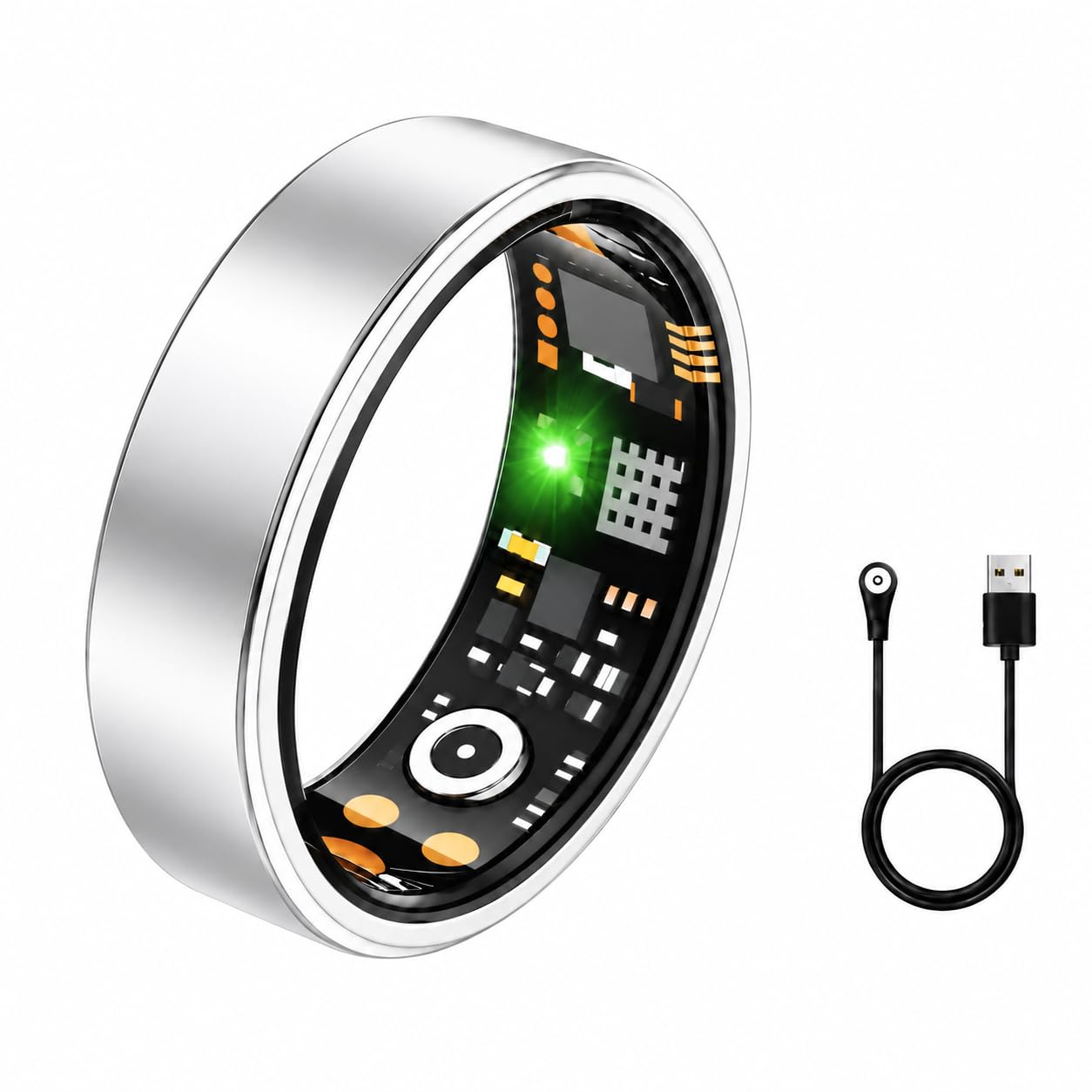 BLESYS Smart Ring dla kobiet i mężczyzn, pierścień fitness z pulsometrem 24/7 HRV, SpO2, sen, wodoszczelność IP68, aplikacja bez abo, kompatybilny z systemem Android i iOS (srebrny, #9)