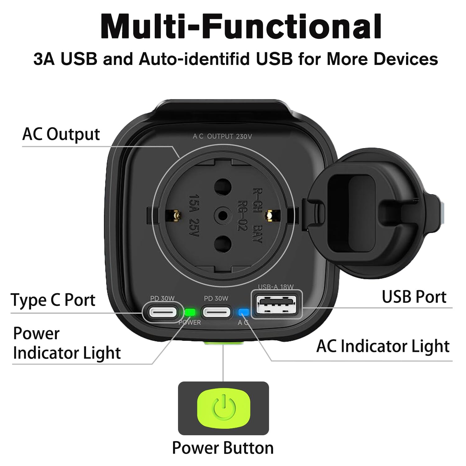inversor 12v a 220v 150W para Coche,Convertidor con Puertos Doble USB- Adaptador Mechero Coche a Enchufe-Cargue Sus Dispositivos Electrónicos en Autocaravanas,Camper Furgoneta&Coche