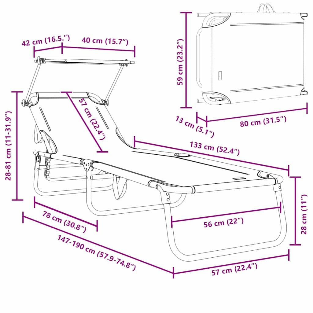Klappbare Gartenliege Mehrfarbig 190 x 57 x 81 cm Oxford Material Verstellbare Rückenlehne für Relaxen im Garten Terrasse Balkon Strand Camping Outdoor Nutzung