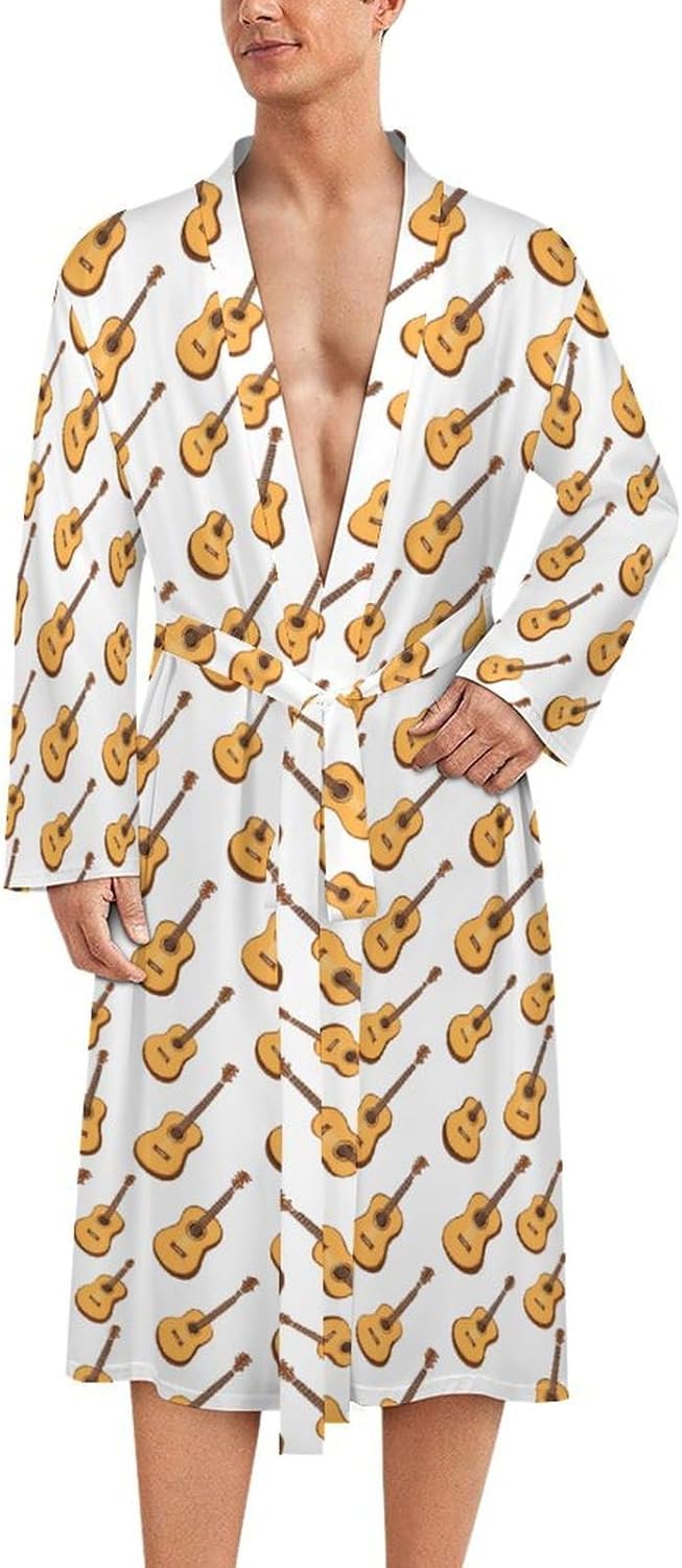 Wood Guitars Mens Robe Long Bathrobe for Women Bath Robes Lightweight Soft Printed Sleepwear