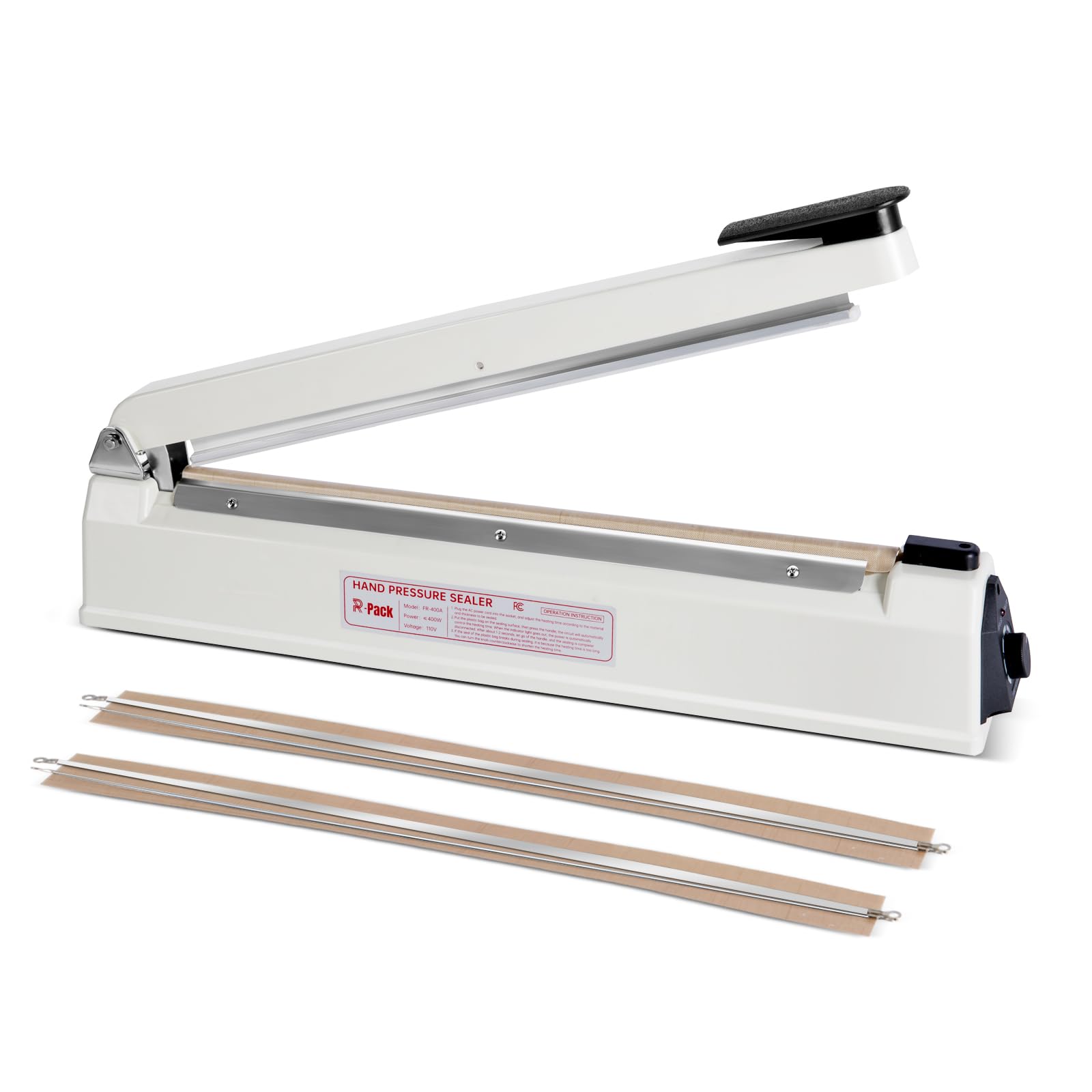 R-PACK Impulse Heat Sealer, Heavy Duty Sealing Machine with Extra 2 Replacements (white, 16inch)