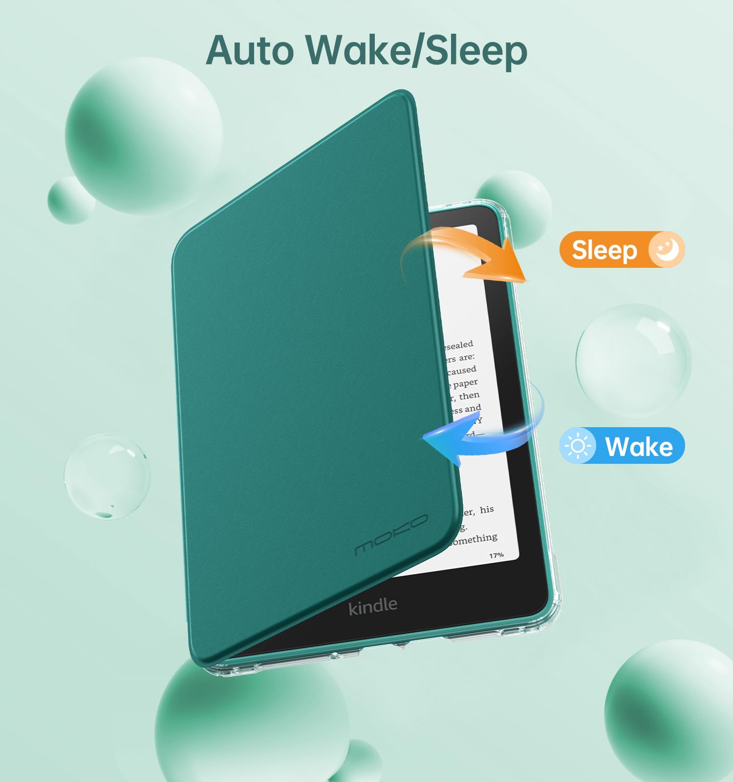 MoKo Coque Pivotante à 360° pour 7" Kindle Paperwhite 12e Gén 2024&Kindle Colorsoft 2024/2025, Étui Protection à Dos Clair Magnétique Détachable avec Support Réglable et Auto Réveil/Sommeil, Vert Jade