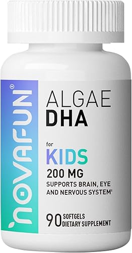 Novafun Cápsulas blandas de DHA de algas, para niños, Omega-3 de origen de algas, salud cerebral, ocular y cardíaca, 200 mg - Suministro para 45