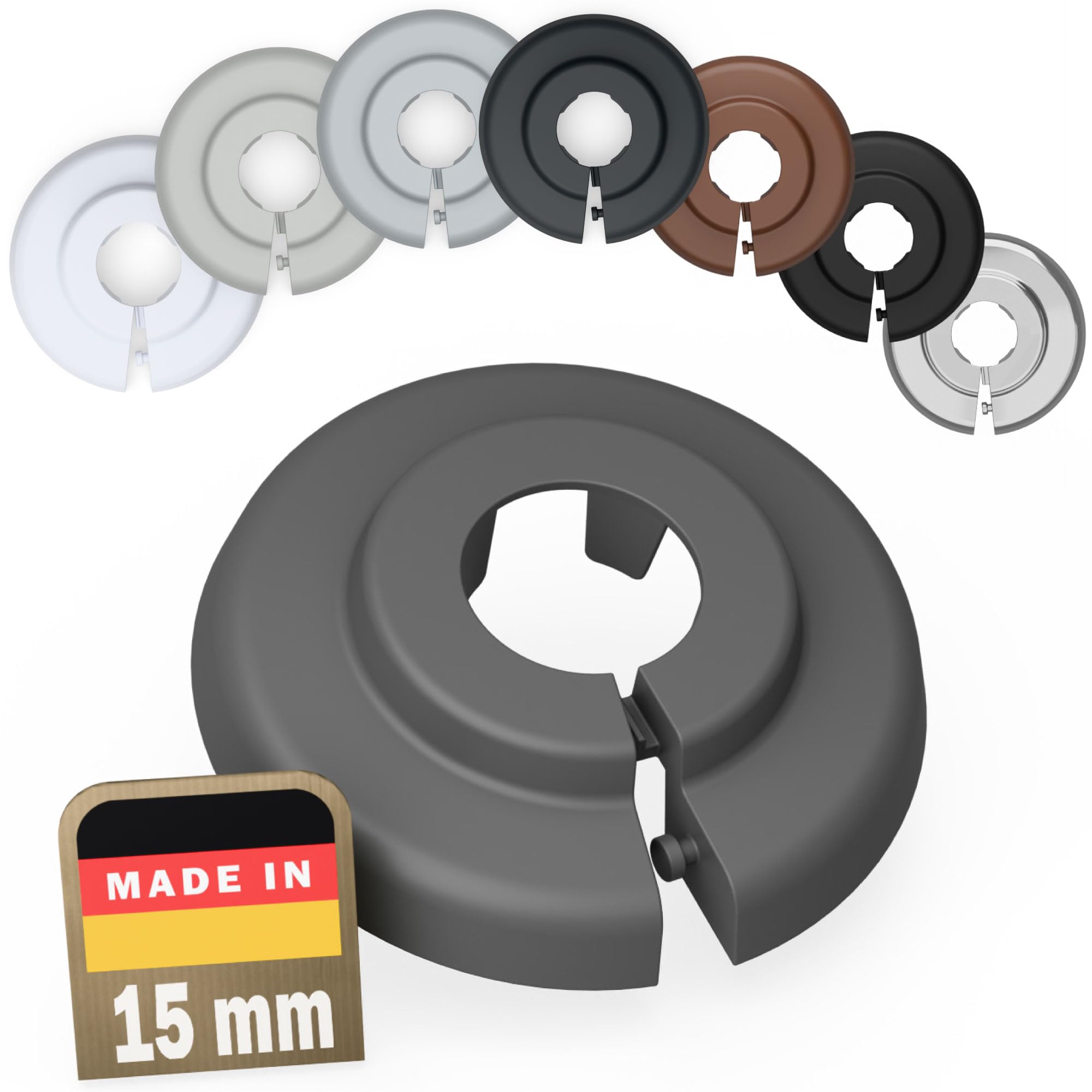 Fux Dusty Grey (Ral 7037) 6 Radiator Pipe Covers Single Collars 15Mm Dusty Grey - Heater Covers - Floor Rings