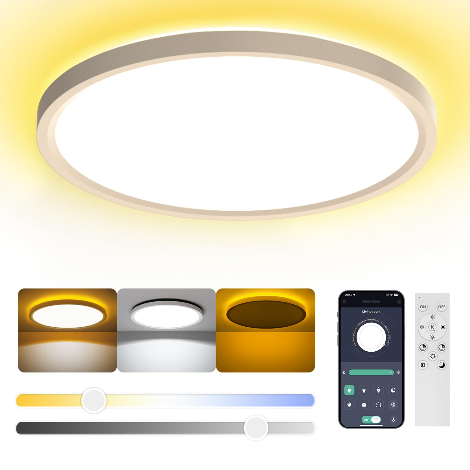 AIKVSXER 30cm LED Ceiling Light, 24W 3200LM Dimmable Ceiling Light
