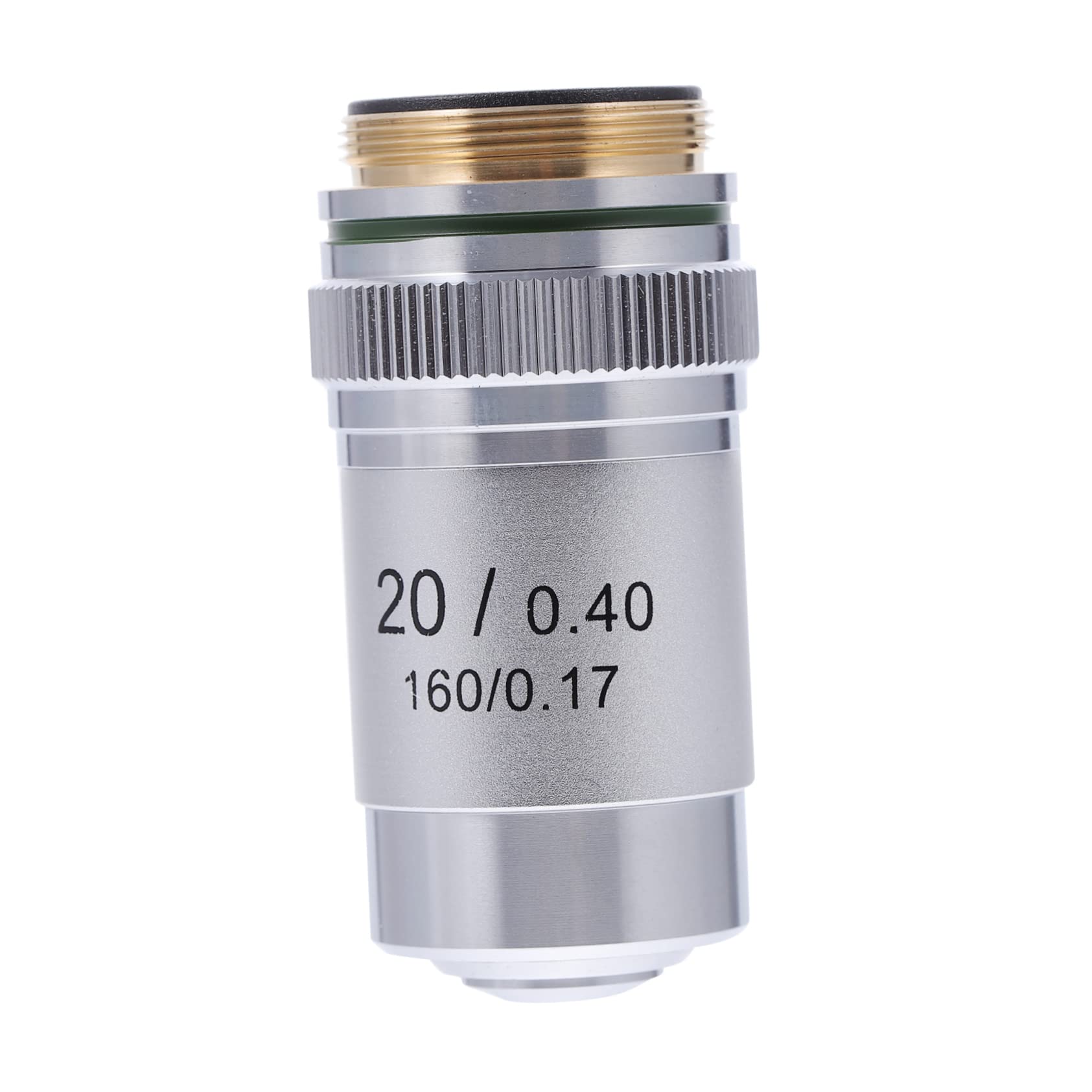 Lente Obiettivo Microscopio Acromatica 20x in Acciaio Argento | Montaggio Filettato Standard 20, 2mm, Distanza di Lavoro 0, 55mm, Apertura Numerica 0, 4mm