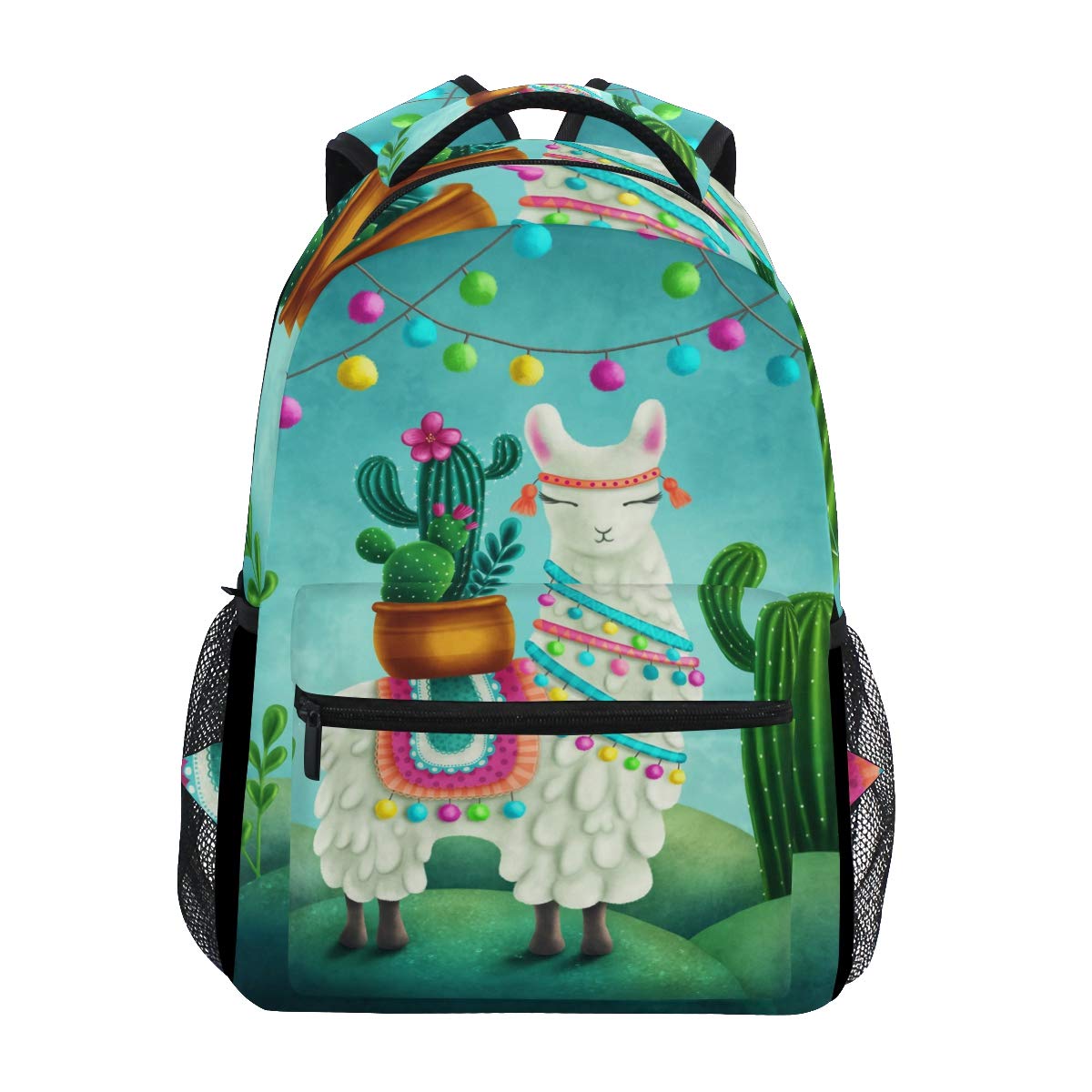 BIGJOKE Backpack, Tropical Llama Cactus Large Capacity Casual Printed School Shoulder Bag Daypack Travel Laptop Women Adults Boys Girls