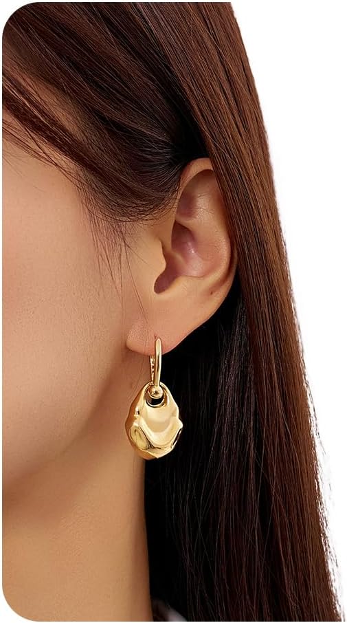 Chunky Gold Statement Dangle Earrings for Women,Geometric 14k Gold Plated Jewelry Formal Unique Drop Dangle Hoop Earrings For Party Prom - Image 2