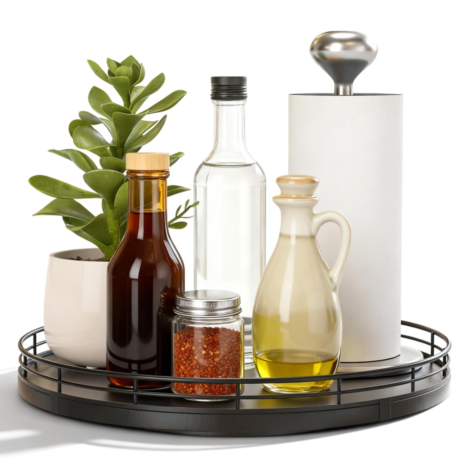 10 Inch Lazy Susan Turntable, Black Rotating Spice Storage Rack Round Spices Racks Kitchen Cupboard Organiser Countertop Organizer for Bathroom Coffee