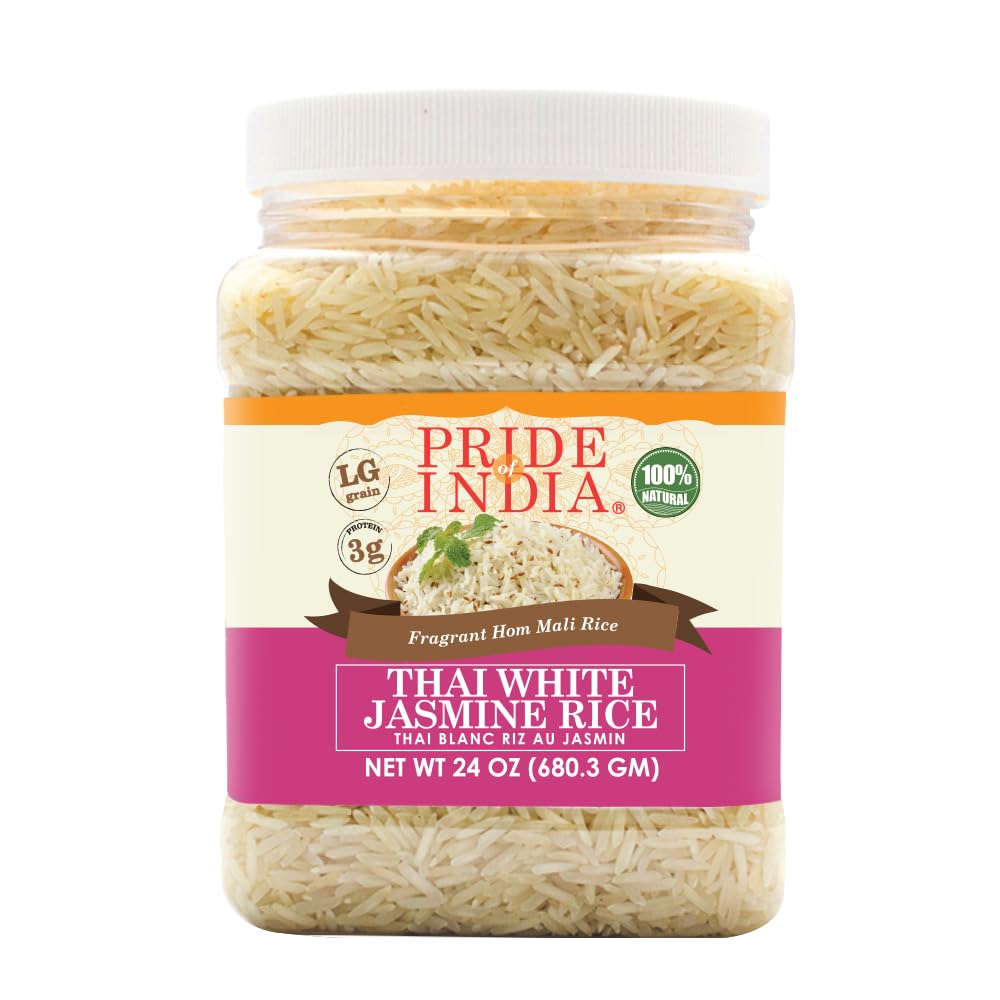 Pride Of India - Thai White Jasmine Rice - Fragrant Hom Mali Rice, 1.5 Pound Jar