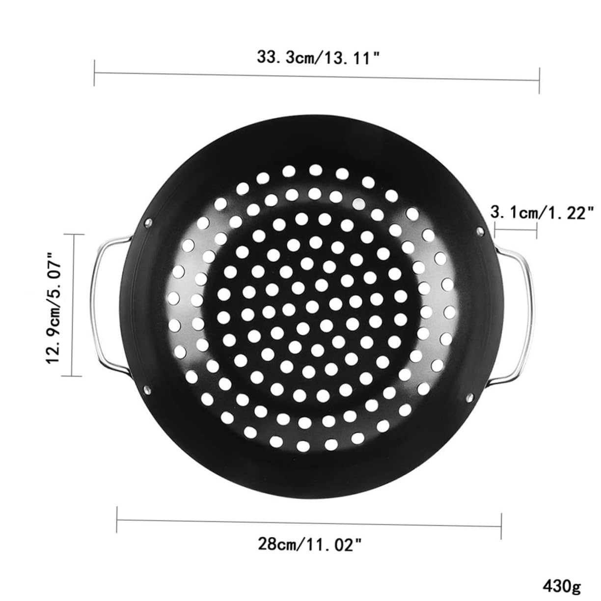 INOOMP Cestello Design a Doppia Maniglia per Grigliare Verdure Antiaderente in Acciaio al Carbonio e Fori Grandi per Barbecue All'aperto e Giardino