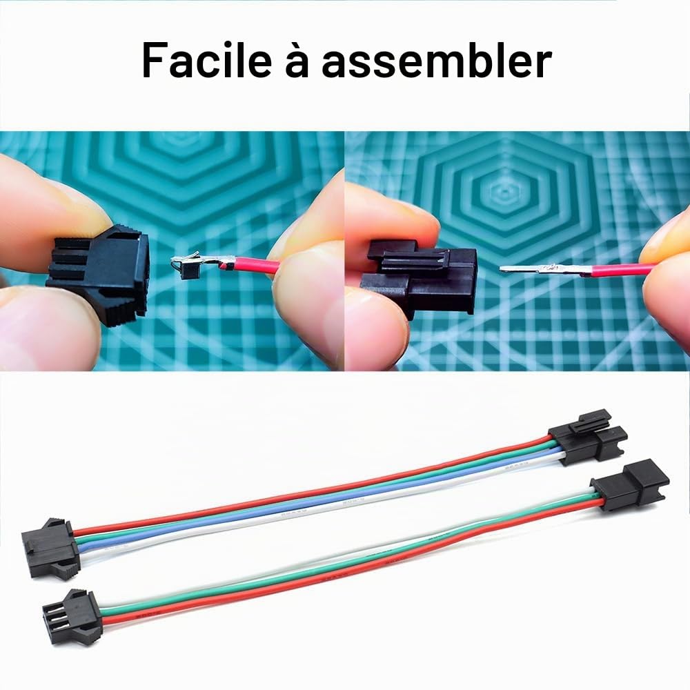 Connecteurs SM 2,5 mm mâle femelle avec câbles en silicone pré-sertis 22 AWG compatibles avec connecteurs JST SM 2,5 mm 2,54 mm pas 2 3 4 5 6 broches