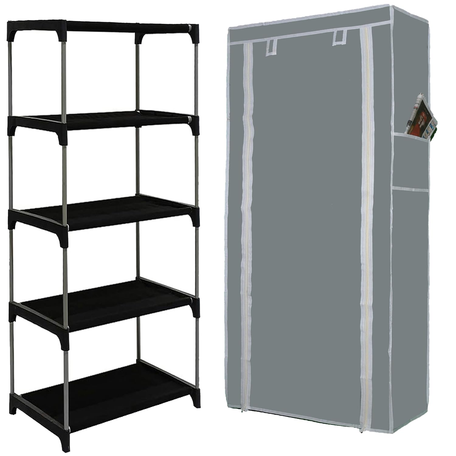 QURACK Shoe Rack Stand for Home Multipurpose Storage Organizer Lightweight with Iron Pipes Dust Proof Cover (4 Layer Elbow, Grey) (B0CXMX97VN) Amazon Price History, Amazon Price Tracker