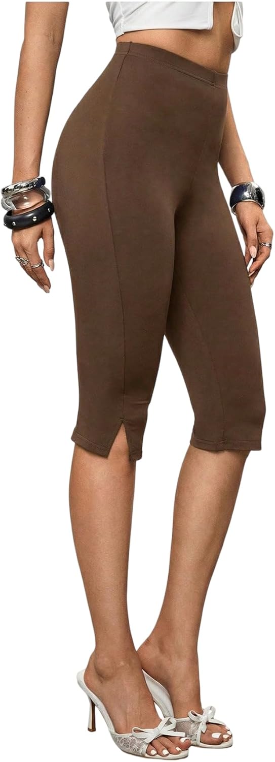 MakeMeChic Women's Capri Pants High Waisted Elastic Leggings Casual Yoga Going Out Dressy Capri Pants