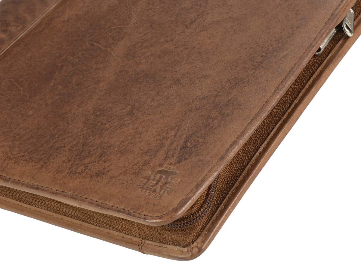 Bear Design Schreibmappe Leder Konferenzmappe braun A4 Orgamappe Cognac braun