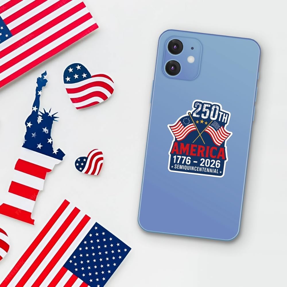 HANDICHI Design 5 Pack 2 Inch 250th Anniversary America Stickers 1776–2026 Semiquincentennial Patriotic American Flag Vinyl Decals, USA Independence Day Indoor Laptop Scrapbook Décor