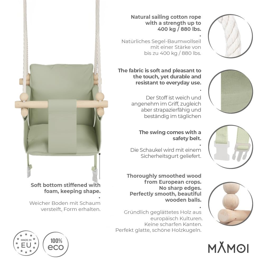 MAMOI® Babyschommel, peuter-sensorische stoel 3-in-1, houten deurwipstoel voor kinderen, schommelset voor binnen, stoel vanaf de geboorte voor peuters van 1-3 jaar - België