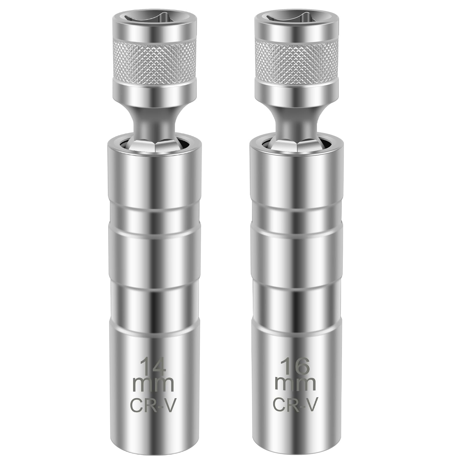 14mm&16mm Thin Wall Swivel Magnetic Spark Plug Socket 3/8 Inch Drive 12-Point Spark Plug Socket Removal Tool, Universal Standard Spark Plug Socket Set, Car Accessories for Most Vehicles (14mm&16mm)