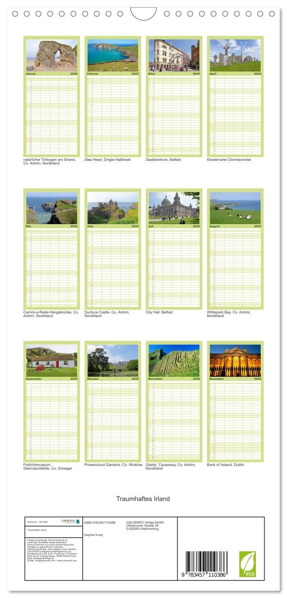 Familienplaner 2025 - Traumhaftes Irland mit 5 Spalten (Wandkalender, 21 cm x 45 cm), CALVENDO: Dublin, Belfast, atemberaubende Landschaften und ... der Grünen Insel Irland. (CALVENDO Orte)