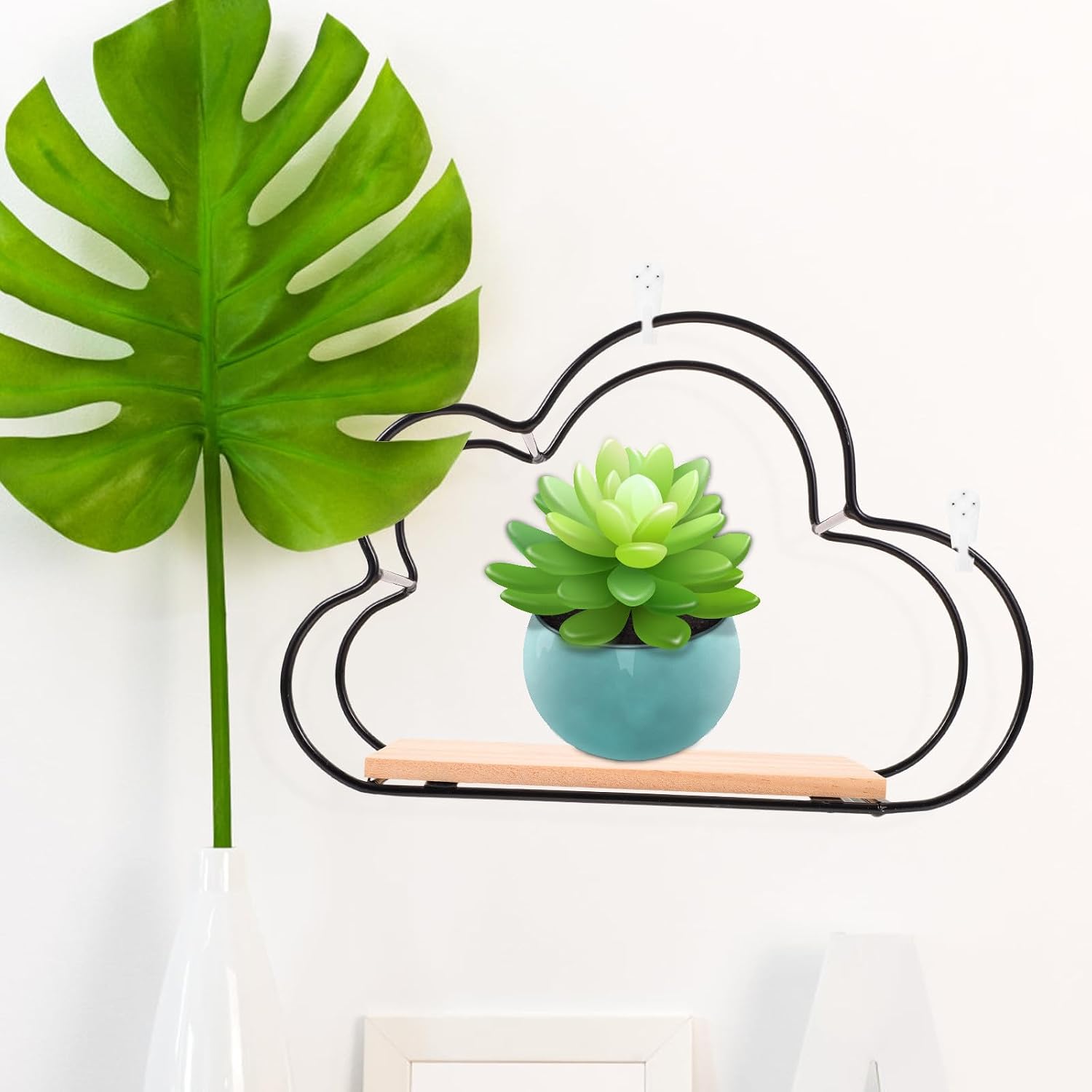 Hemoton Xmas Cloud Shaped Iron Wood Floating Shelf Wall Mounted Black image 2